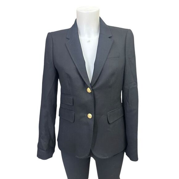 J. Crew Schoolboy Blazer‎ in black Notch Collar Wool Blend size 2 Womens - Picture 1 of 12